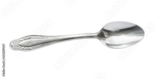top view of steel coffee spoon cutout on white background