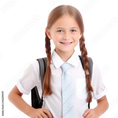 Schoolgirl with backpack isolated.