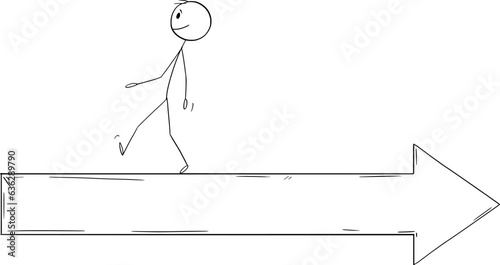 Person or Businessman Going Against Tide or Flow, Vector Cartoon Stick Figure Illustration