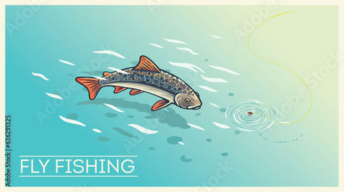 Fishing, presumably trout, on fly fishing tackle, illustration on the topic of fishing, in vector format.