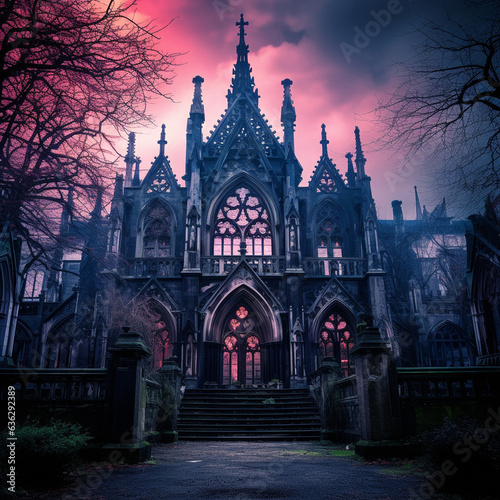 Colorful gloomy Gothic castle. High quality photo