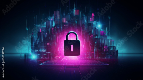 cybersecurity creative illustration, virus protection illustration, data breach visualization, cybersecurity shield, cybersecurity lock icon and hacker attack illustration photo