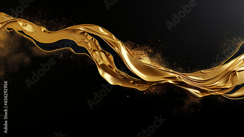 Imagine a mesmerizing digital artwork where luxurious gold acrylic paint cascades gracefully over a sleek black backdrop, forming a cascade of entrancing golden liquid as it drips 