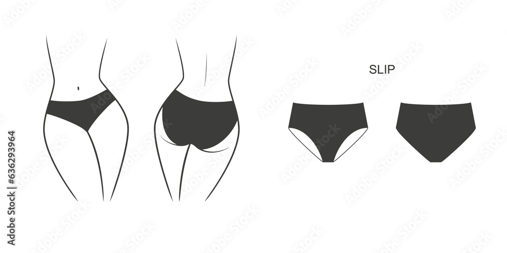 Silhouette of a female figure in a panties - front and back view. Illustration on transparent background - obrazy, fototapety, plakaty 