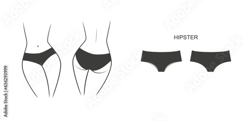 Fototapeta Naklejka Na Ścianę i Meble -  Silhouette of a female figure in a panties - front and back view. Illustration on transparent background