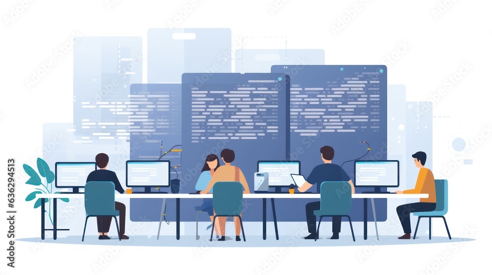 People sitting in front of the computer and write computer code People sitting in front of the computer and write computer code