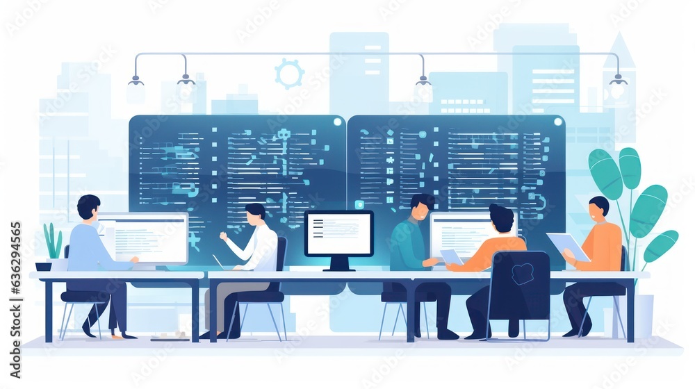 People sitting in front of the computer and write computer code People sitting in front of the computer and write computer code