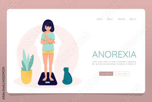Eating disorder concept anorexia bulimia problem web landing banner template