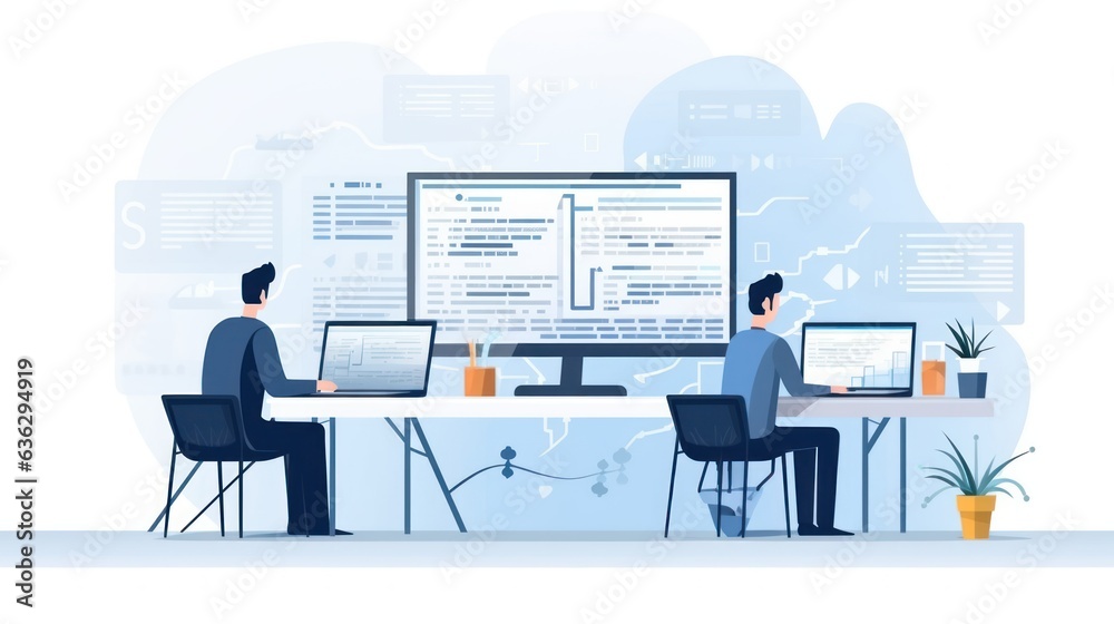 People sitting in front of the computer and write computer code People sitting in front of the computer and write computer code