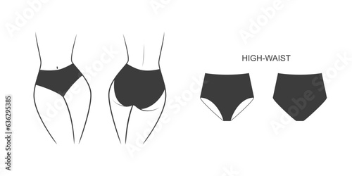 Silhouette of a female figure in a panties - front and back view. Vector illustration isolated on white background