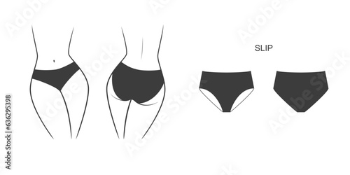Silhouette of a female figure in a panties - front and back view. Vector illustration isolated on white background