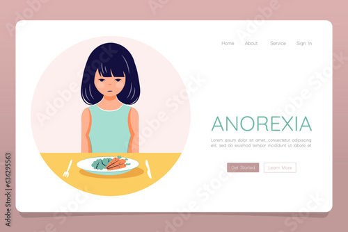 Eating disorder concept anorexia bulimia problem web landing banner template