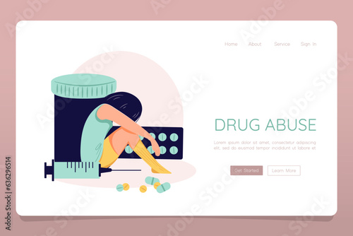 Drug addiction concept female person suffer from drug abuseweb landing banner