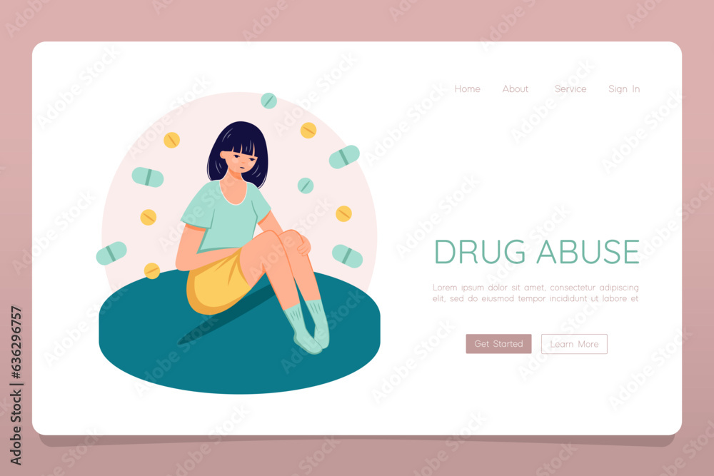 Drug addiction concept female person suffer from drug abuseweb landing banner Drug addiction concept female person suffer from drug abuseweb landing banner