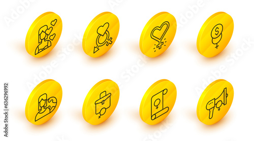 Set line Feminist activist, Feminism, Work for female, Women from different countries, finance, Gender and Love yourself icon. Vector