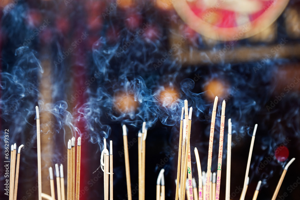 Incense left burning by worshipers at Wong Tai Sin Temple Incense left burning by worshipers at Wong Tai Sin Temple