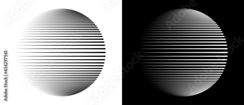 Art lines circle as icon or logo. Globe planet concept. Black shape on a white background and the same white shape on the black side.