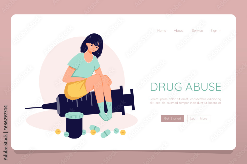 Drug addiction concept female person suffer from drug abuseweb landing banner