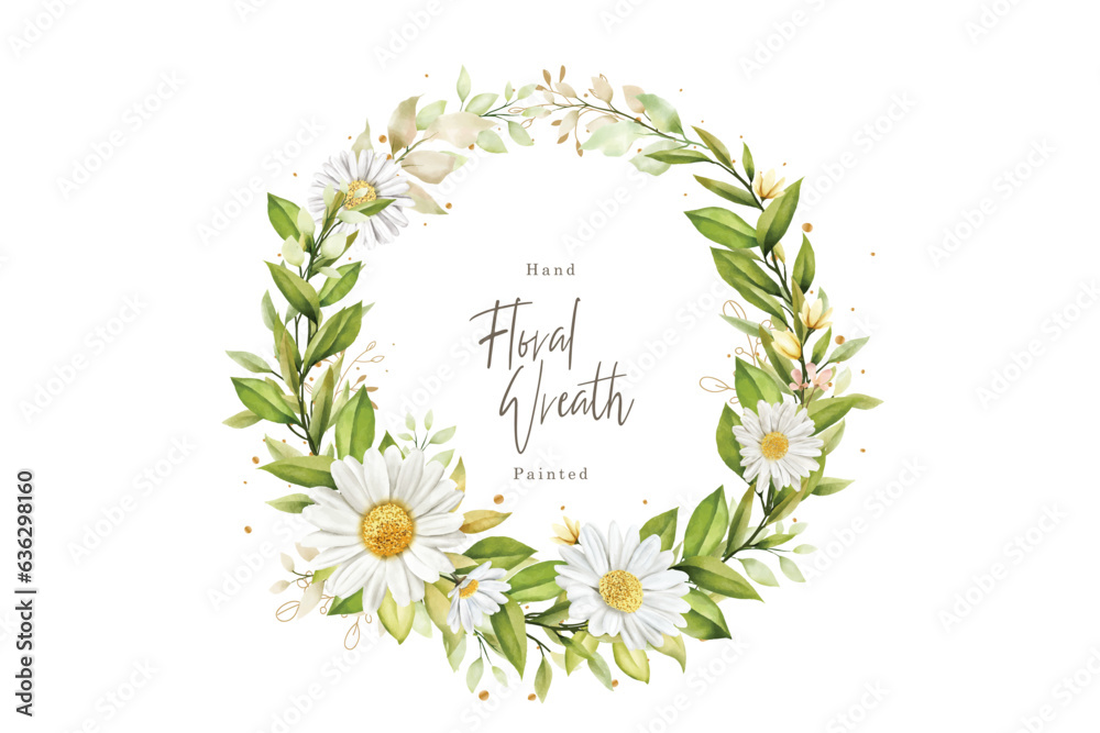 Obraz premium watercolor white daisy wreath illustration