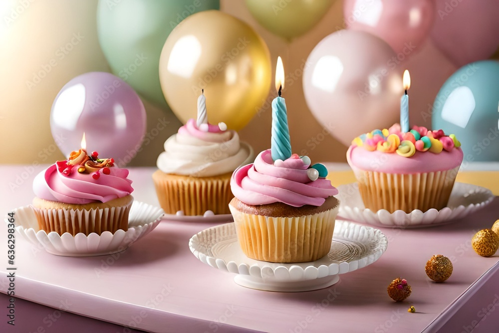 birthday cupcake with candle GENERATIVE AI birthday cupcake with candle GENERATIVE AI