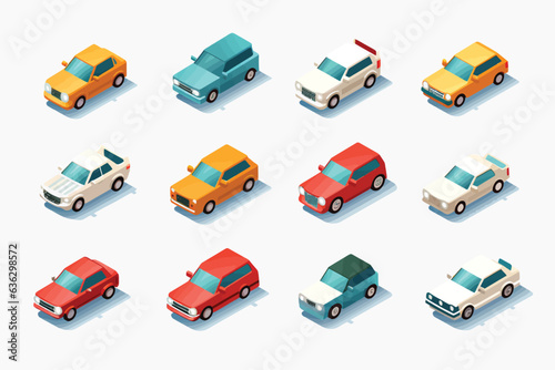 cars set isometric vector flat minimalistic isolated illustration