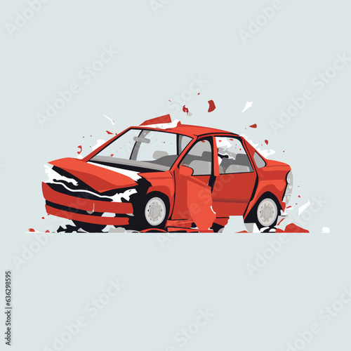 crashed destroyed generic car vector flat isolated illustration