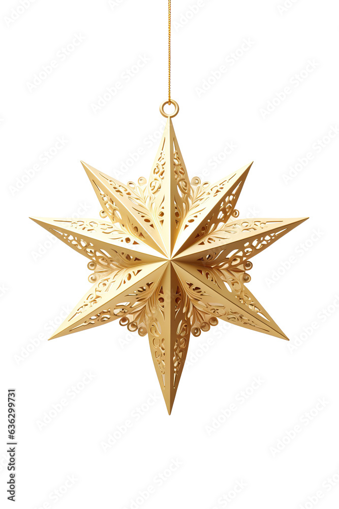 A gold Christmas Star on a white background isolated PNG