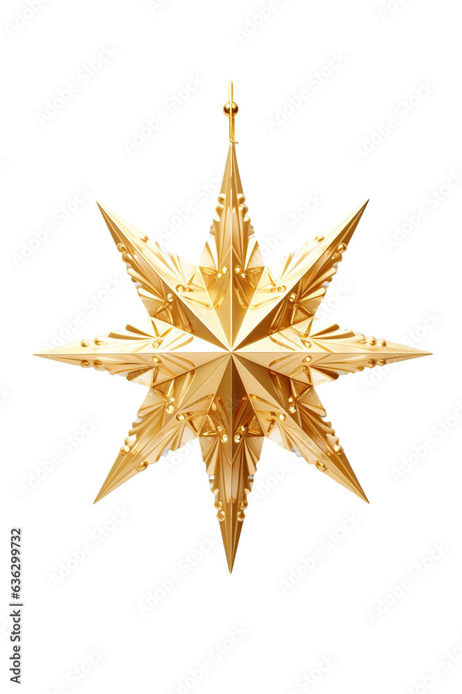 A gold Christmas Star on a white background isolated PNG