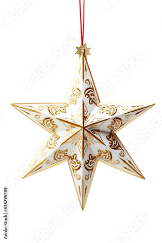 A gold Christmas Star on a white background isolated PNG