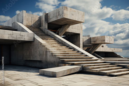 A concrete structure with bold geometric forms, showcasing raw materials, ai generated.