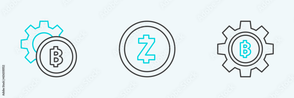 Set line Cryptocurrency coin Bitcoin, and Zcash ZEC icon. Vector Set line Cryptocurrency coin Bitcoin, and Zcash ZEC icon. Vector