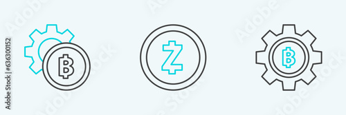 Set line Cryptocurrency coin Bitcoin, and Zcash ZEC icon. Vector