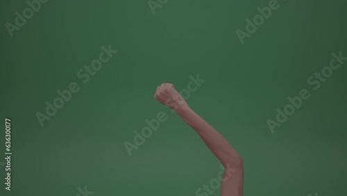 Young Beautiful Female Hand Playing Rock Paper Scissors Game O nGreen Screen Wall ChromaKey Background photo