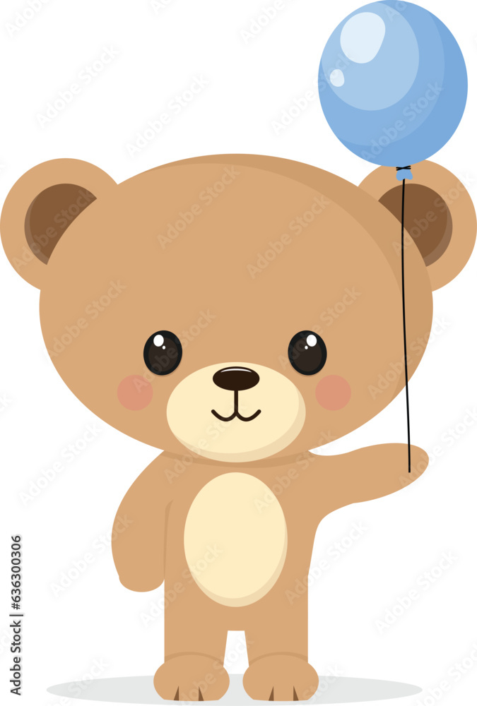 set of cute teddy bears, teddy bears are playing blue balloons set of cute teddy bears, teddy bears are playing blue balloons