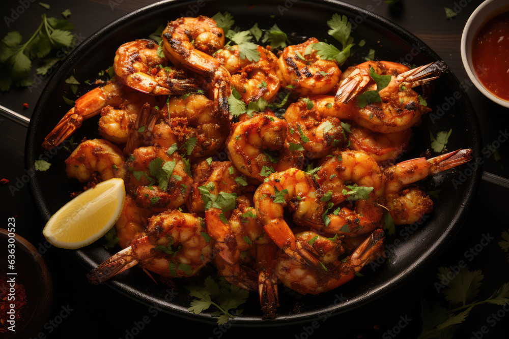 platter of juicy grilled shrimp skewers, lightly seasoned with garlic and herbs, ai generated. platter of juicy grilled shrimp skewers, lightly seasoned with garlic and herbs, ai generated.