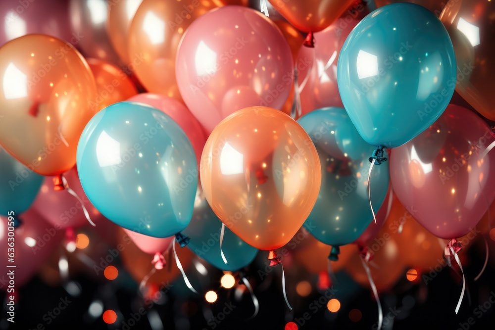 Birthday party colourful balloons for background. Helium balloons with ribbons for corporate party. Birthday party colourful balloons for background. Helium balloons with ribbons for corporate party.