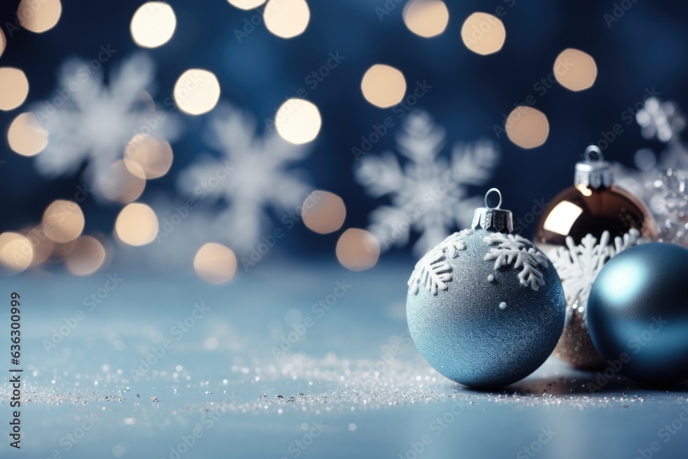 Christmas and New Year decoration with copy space. Christmas balls and baubles on blurred background Christmas and New Year decoration with copy space. Christmas balls and baubles on blurred background