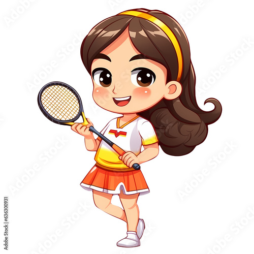 Cute Girl Playing Tennis Clipart Illustration © pisan