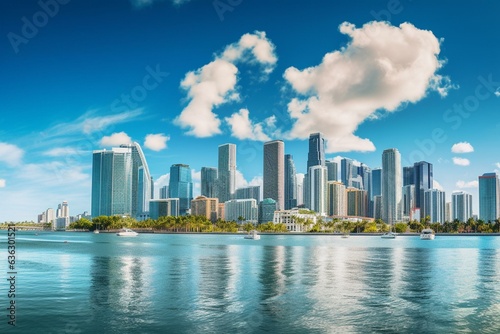 Stunning Miami skyline with picturesque views of buildings, skyscrapers, and clouds overhead. Generative AI