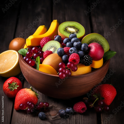 fruit salad in a bowl  assortment of ripe fruits  healthy eating
