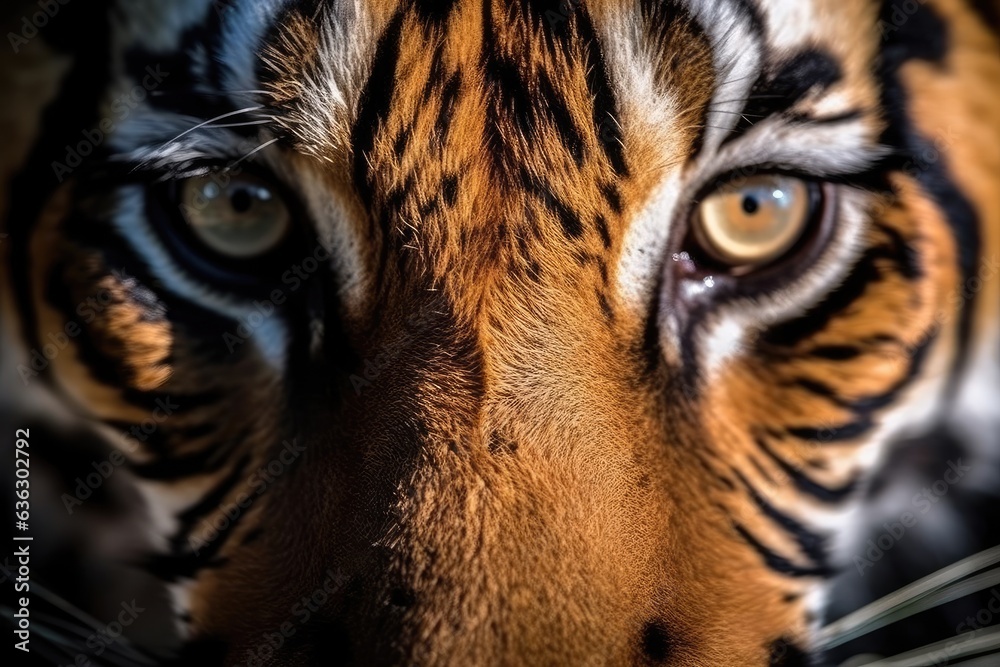 A close up image of Tigers Eyes in intense sunlight. The tiger at our local zoo was staring at us with its nose resting on the glass, causing its eyes to be in incredibly shallow focus.