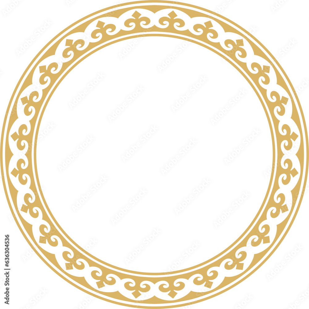 Vector gold Kazakh national round pattern, frame. Ethnic ornament of the nomadic peoples of Asia, the Great Steppe, Kazakhs, Kirghiz, Kalmyks, Mongols, Buryats, Turkmens Vector gold Kazakh national round pattern, frame. Ethnic ornament of the nomadic peoples of Asia, the Great Steppe, Kazakhs, Kirghiz, Kalmyks, Mongols, Buryats, Turkmens