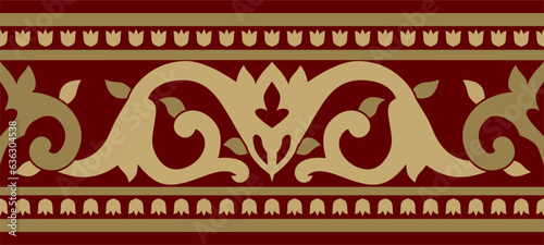Vector black and red seamless turkish ornament. Endless ottoman national border, frame..