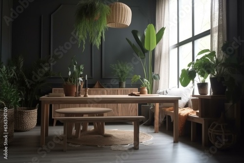 Interior decor and plants in a comfortable room. Generative AI