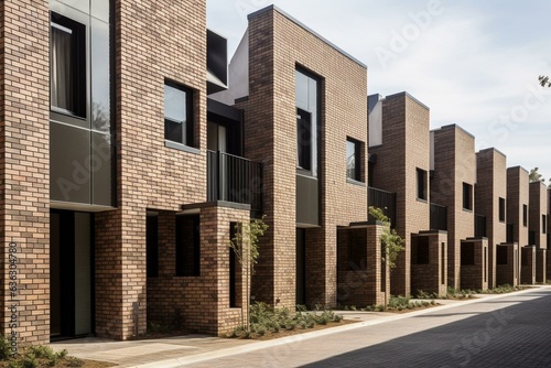 Brick veneer suburban townhouses in Melbourne, Victoria. Generative AI © Maxim