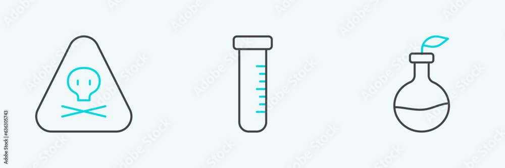 Set line Plant breeding, Triangle warning toxic and Test tube and flask icon. Vector Set line Plant breeding, Triangle warning toxic and Test tube and flask icon. Vector