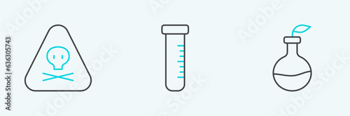 Set line Plant breeding, Triangle warning toxic and Test tube and flask icon. Vector