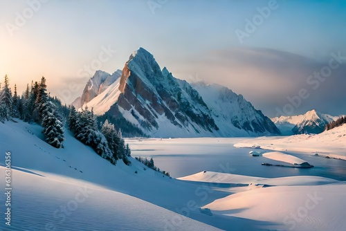 winter landscape with mountains and snow generated by AI