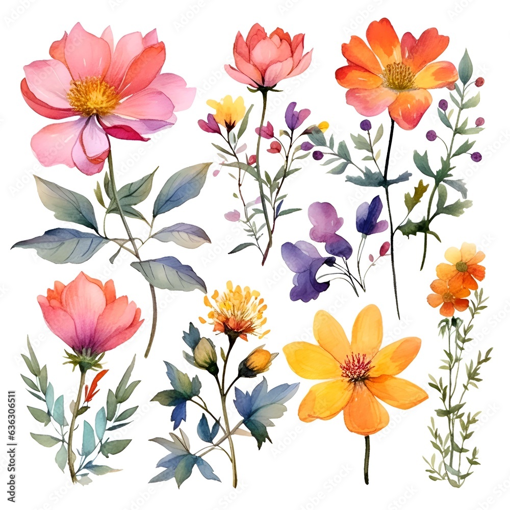 Fototapeta premium Watercolor garden flower illustration set isolated on white background. Botanic, floral element collection for greeting card, invitations, wedding, birthday designs