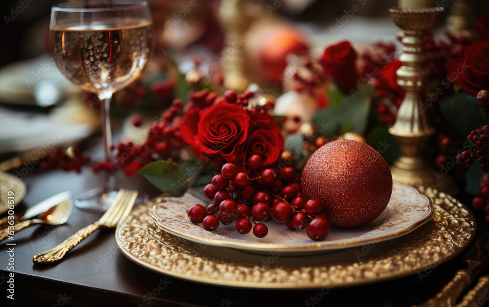 Generative ai illustration of christmas eve party table Generative ai illustration of christmas eve party table